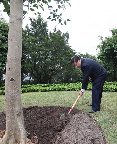 2012年12月7日至11日，習近平在廣東省考察工作。這是8日上午，習近平在深圳蓮花山公園種下一棵高山榕樹(shù)。新華社記者 蘭紅光 攝